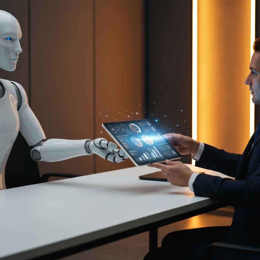 Un manager RH travaillant avec un assistant IA hybride pour optimiser les avantages sociaux